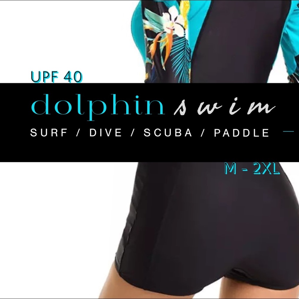 S-2XL DOLPHIN SWIM UPF surfsuit swimsuit springsuit rashguard black turquoise